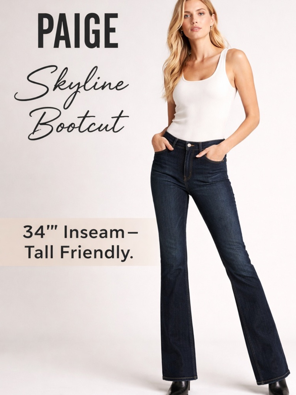 PAIGE Skyline Bootcut Jeans Dark Wash High Rise Stretch Denim 31 Long 34 Tall